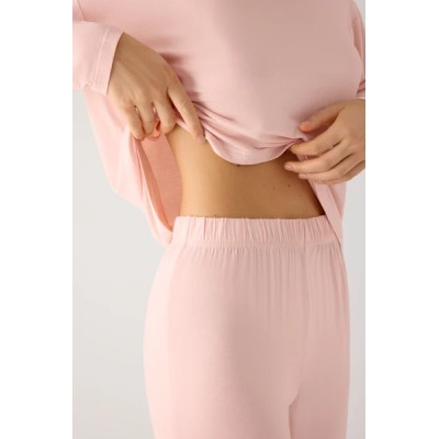Pijama largo de mujer ligero y suave con pantalón ancho