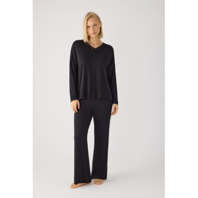 Pijama largo de mujer ligero y suave con pantalón ancho