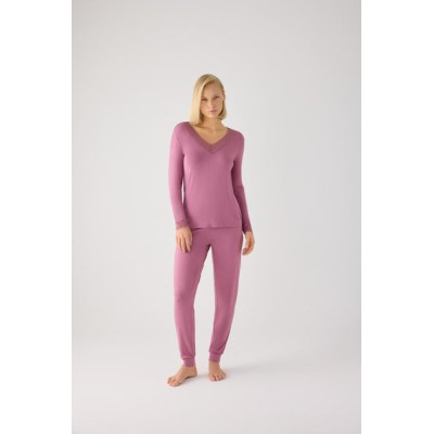 Pijama largo de mujer ligero y suave con pantalón jogger