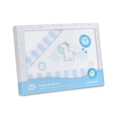 INTERBABY - Sábana Franela Algodón Unicornio Nubes - cuna